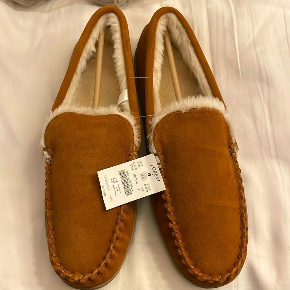 CAMEL COLOR SUEDE SLIPPERS.  NEW WITH TAGS.   FLUFFY, COMFY